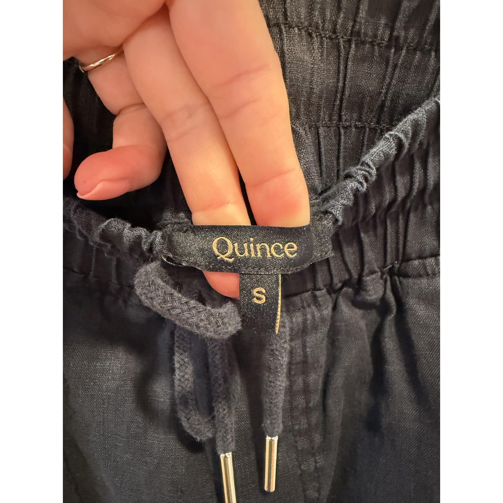 Quince Pants Womens Small Black Linen Cropped Wide Leg Drawstring Pull On - Picture 10 of 16